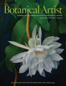 Kerri Weller's oil painting, Queen of the Night Cactus on the cover of The Botanical Artist, Journal of the American Society of Arrists